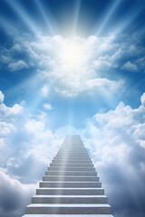 Stairway to heaven. generative ai. Stairway through the clouds to the  heavenly light