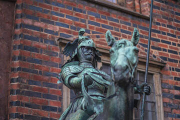 Fototapeta na wymiar The Heralds (Die Herolde) Sculpture in front of Old Town Hall - Bremen, Germany