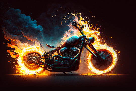 An image of motorcycle with flames on it. Generative AI.