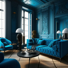 Interior design in blue color version 3
