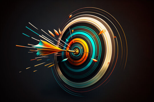An abstract image of dart hitting the center of target. Generative AI.