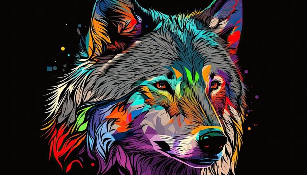 A Vibrant Wolf Emblem - Colourful Artwork for the Hipster Trendsetter: Generative AI