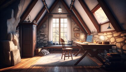 Obraz na płótnie Canvas attic room idea with antique and stone effect