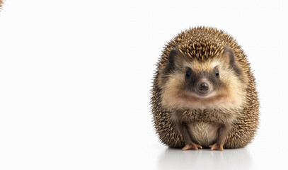 Two hedgehogs sitting side by side in front of white background. Generative AI. - obrazy, fototapety, plakaty