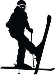 Black and White Cartoon Illustration Vector of Skiing 