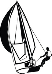 Black and White Cartoon Illustration Vector of WindSurfer
