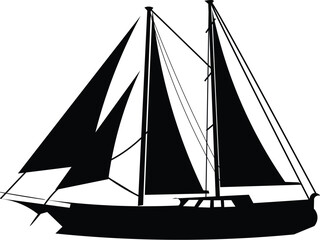 Black and White Cartoon Illustration Vector of Sailboat