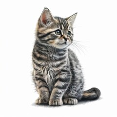 Fototapeta premium Cute Tabby Cat Looking Up from Its Isolated White Fur: Generative AI