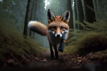 Naklejka premium raposa no meio da floresta 