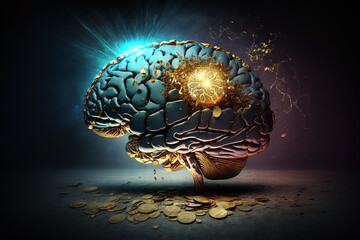 cerebro dourado, conceito de  mentalidade de riqueza e prosperidade 