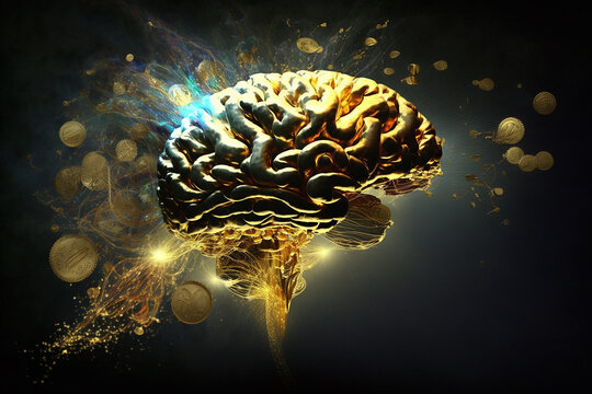 cerebro dourado, conceito de  mentalidade de riqueza e prosperidade 