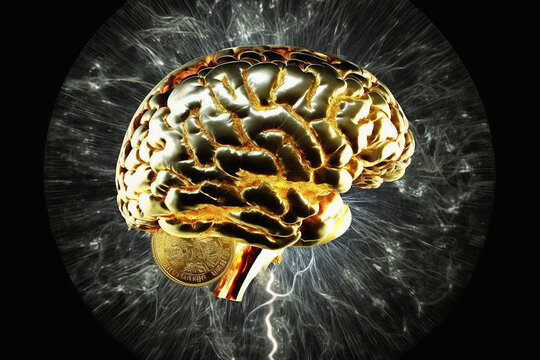 cerebro dourado, conceito de  mentalidade de riqueza e prosperidade 