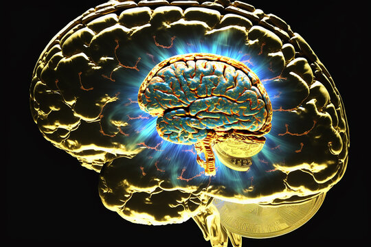 cerebro dourado, conceito de  mentalidade de riqueza e prosperidade 