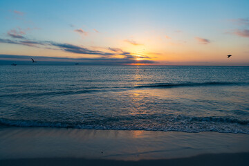 beautiful bora bora sunset with sea water on the summer beach