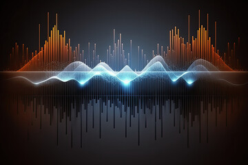Naklejka premium Abstract sound waves. Music equalizer effect. Colorful frequencies on dark background. Created with Generative AI