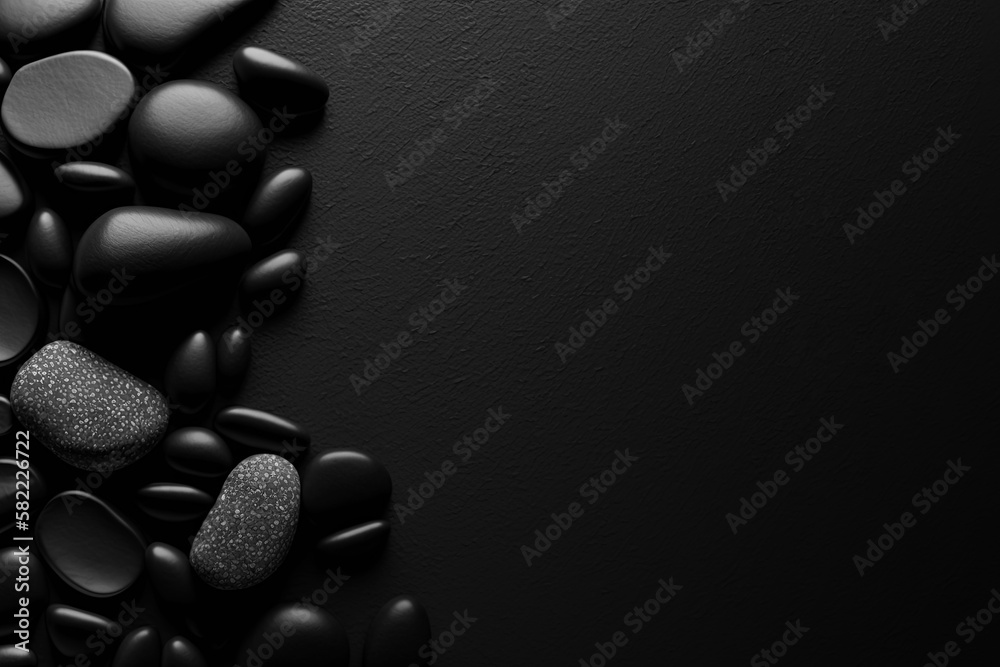 Poster black small pebble stones with empty space for background.