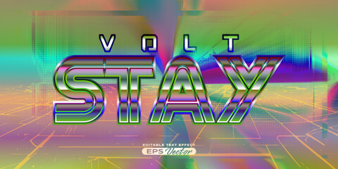 Retro futuristic 80s volt stay editable text effect style vibrant back to the future theme with experimental background, ideal for poster, flyer rad 1980s touch