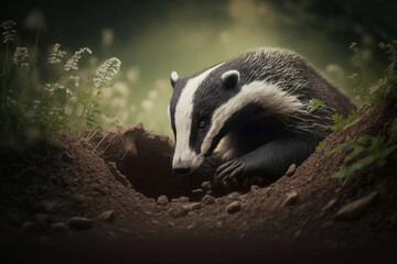 Fototapeta premium Raccoon on the ground Generative AI