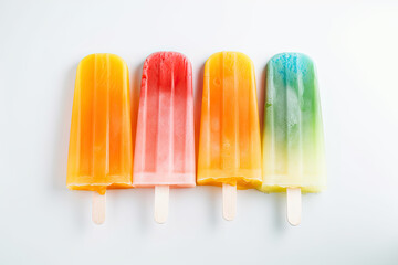 Colorful popsicle displayed against a plain white backdrop, Generative AI.