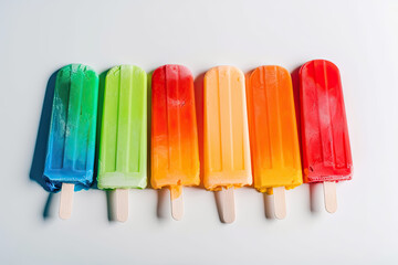 Colorful popsicle displayed against a plain white backdrop, Generative AI.