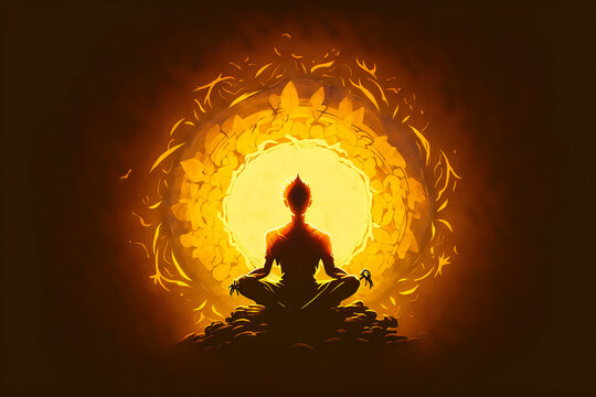 An image that represents inner transformation through enlightenment and meditation. Use it to promote peace and inner well-being. Generative AI