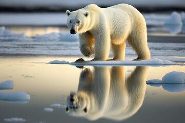 Fototapeta na wymiar Polar bear in the snow Generative AI