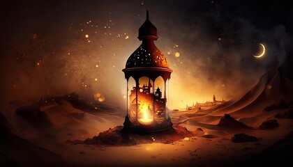 Fototapeta premium ramadan lantern light at night, generative AI