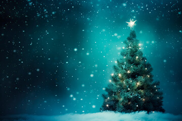 Christmas tree background. -  winter, snow, star, ornament, light, glitter, shiny, sparkle, illuminated.
