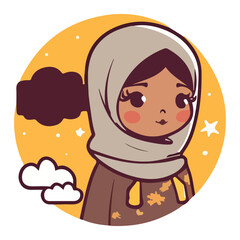 Cute hijabi girl cartoon style vector illustration