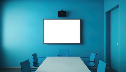 Meeting conference room with blank empty tv screen monitor. Made with Generative Ai	
