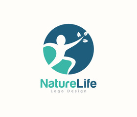 Nature logo or eco logo design with a blue circle