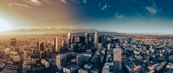 Downtown Los Angeles Skyline, California, USA. Aerial of Los Angeles skyline. DTLA