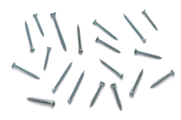 Group of screws isolated on white, top view