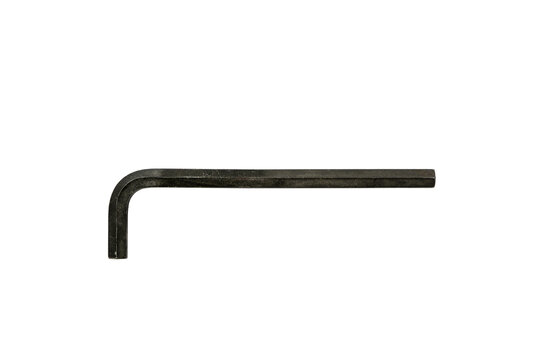 Black used and worn Allen key isolated on white