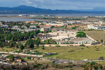 Aerial view of San Michele Cemetery in Cagliari, Sardinia, Italy