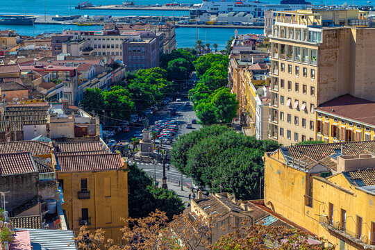 Aerial view of Carlo Felice Avenue in Cagliari. Sardinia, Italy