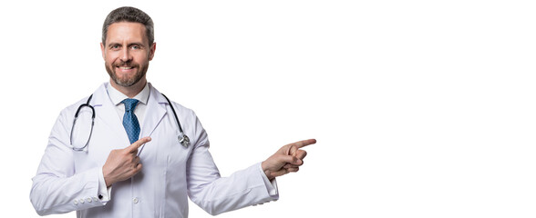 happy cardiologist with medicine stethoscope. cardiologist isolated on white. cardiologist man.