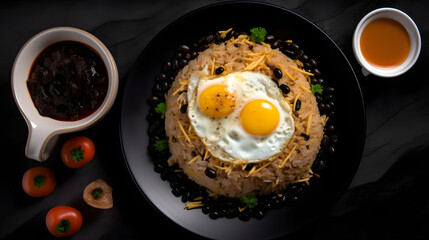 rice, beans and fried egg, brazilian cuisine, brazilian food, generative ai