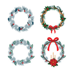 Set of realistic Christmas wreaths. Objects for decoration.