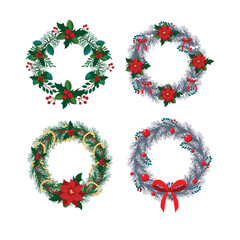 Set of realistic Christmas wreaths. Objects for decoration.