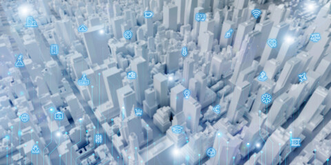 smart city technology Connecting the health of the city in the modern world futuristic network information online urban scenery landscape 3d illustration