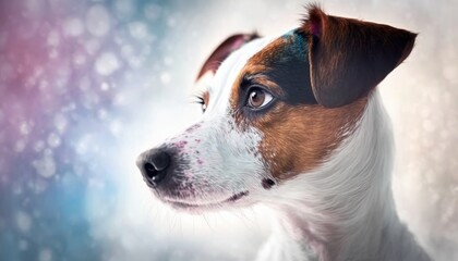 Jack Russell Terrier Dog Medium Shot White Pink Blue Magical Fantasy Bokeh. Generative AI