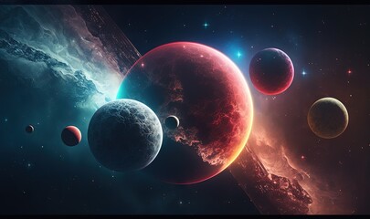 Obraz na płótnie Canvas a group of planets in the sky with stars around them. generative ai