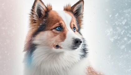 Icelandic Sheepdog Dog Medium Shot White Pink Blue Magical Fantasy Bokeh. Generative AI