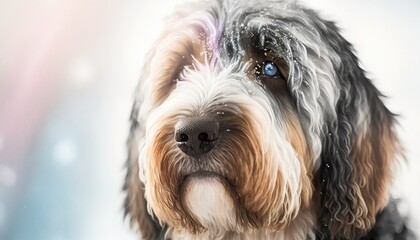 Naklejka na ściany i meble Otterhound Dog Medium Shot White Pink Blue Magical Fantasy Bokeh. Generative AI
