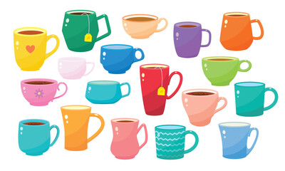 Large set with a variety of cups and mugs