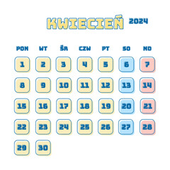 Monthly calendar for April 2024