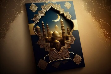 illustration of an Card Greetings Card Idea for Ramadan and Eid. Generative AI
