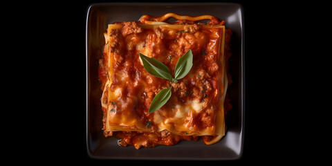 delicious lasagna Bolognese, top view, generative ai