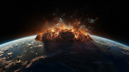 armageddon, apocalypse, nuclear war, explosion, explode, fire, flame, nuke, earth, planet, globe, space, world, map, global, blue, sphere, night, 3d, sun, universe, astronomy, generative, ai